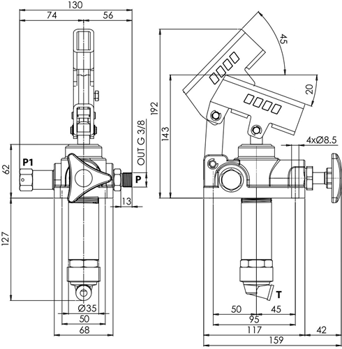 HAND PUMP PMS 25 CM³ + SAFETY ALU-2
