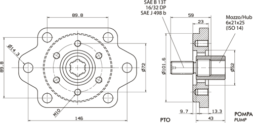ADAPTER PTO SAE B Z=13 - 3 GATS POMP-3