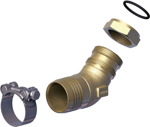 ZUIGNIPPEL 45° 2" X 50 MM INCL SLANGKLEM 60-63 MM