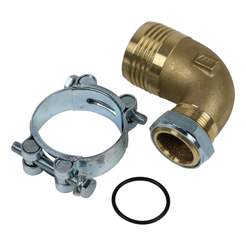 ZUIGNIPPEL 90° 1 1/2" X 63 MM INCL SLANGKLEM 74-79 MM