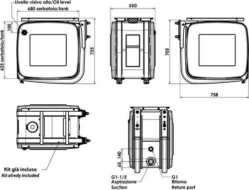HYDRAULIKTANK ALUMINIUM 180 LTR 180 LTR 625×680×500 MIT TRITTSTUFE + HALTERUNGSSATZ DAF CF/XF-2