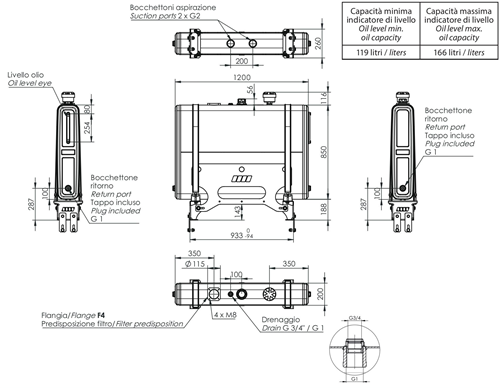 HYDRAULIKTANK ALUMINIUM 180 LTR 850×200×1200 SLIM-2
