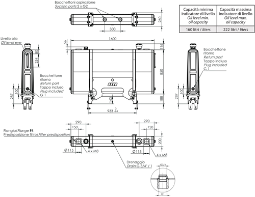HYDRAULIEKTANK ALUMINIUM 250 LITER 850×200×1600 SLIM-2