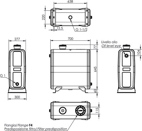 HYDRAULIKTANK ALUMINIUM 110 LTR 289×645×700-2
